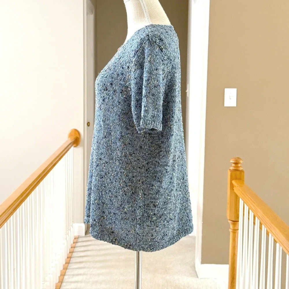 JH Collectibles Blue Marled Knit Short Sleeve Keyhole Sweater Top Womens‎ Large